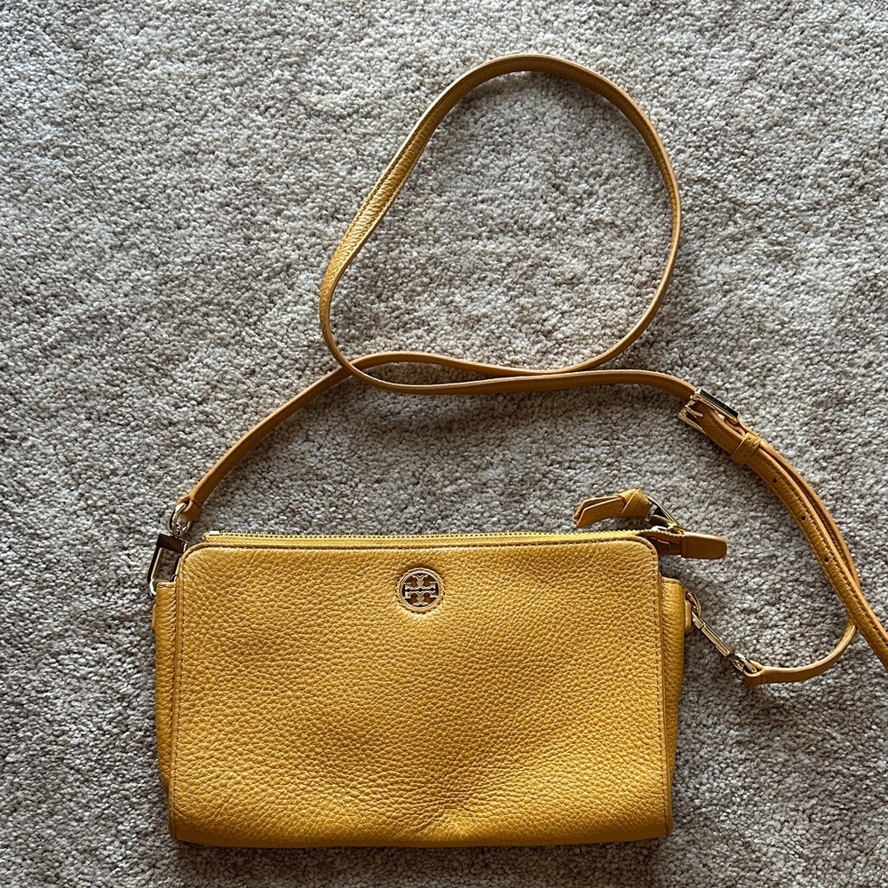 Yellow Gold Tory Burch Kira Leather Crossbody Bag